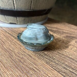 Boyd Glass Bunny Rabbit Salt Cellar Gray Slag Mini Bunny On Nest 1st Five Years